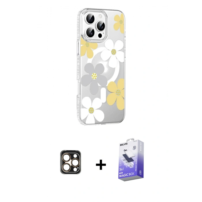 MARSİLYAN™- iPhone 16 Pro Max Kılıf Yörünge Işık Prime - Siyah Bilvis 5in1 5D Magic Hayalet Cam Ekran Koruyucu + PVD Metal Kamera Lens - GD