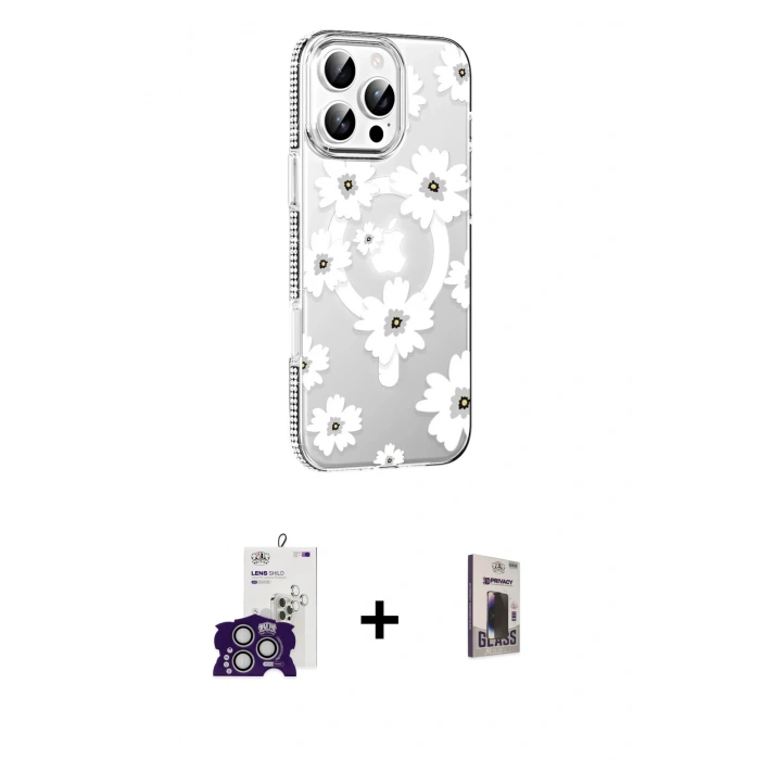 MARSİLYAN™- iPhone 16 Pro Max Kılıf Yörünge Işık Prime - Siyah Bilvis Hayalet Cam Ekran Koruyucu + Bilvis Titan Kamera Lens - GS
