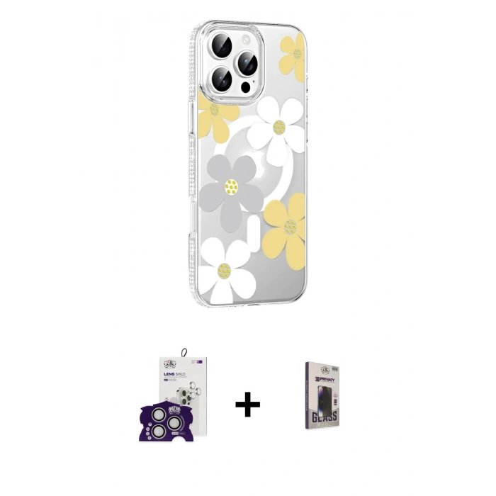 MARSİLYAN™- iPhone 16 Pro Max Kılıf Yörünge Işık Prime - Siyah Bilvis Hayalet Cam Ekran Koruyucu + Bilvis Titan Kamera Lens - GS