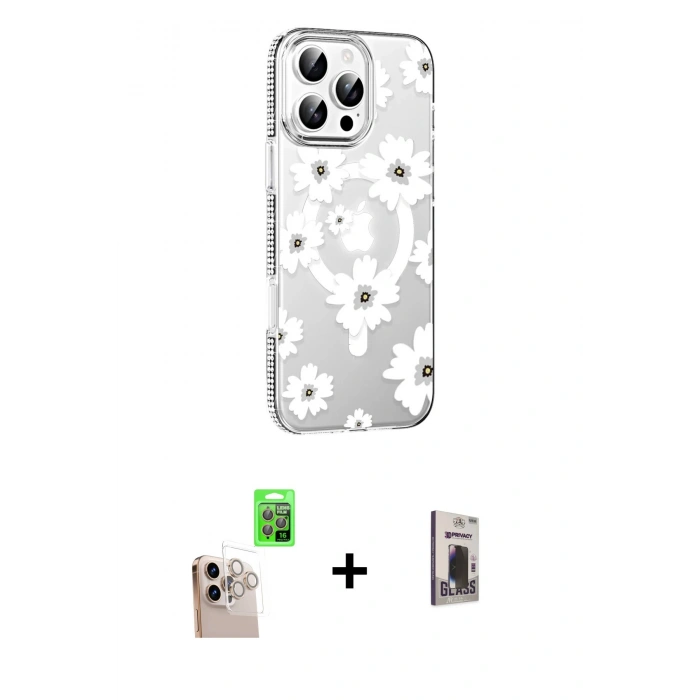 MARSİLYAN™- iPhone 16 Pro Max Kılıf Yörünge Işık Prime - Siyah Bilvis Hayalet Cam Ekran Koruyucu + Raze Metal Kamera Lens - NLGY