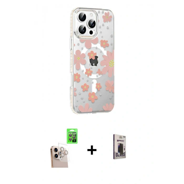 MARSİLYAN™- iPhone 16 Pro Max Kılıf Yörünge Işık Prime - Siyah Bilvis Hayalet Cam Ekran Koruyucu + Raze Metal Kamera Lens - NLGY