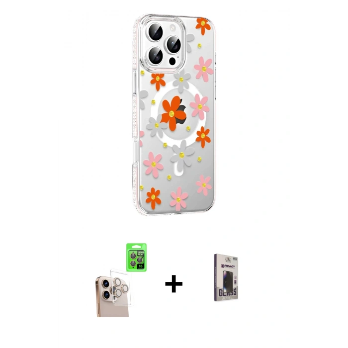 MARSİLYAN™- iPhone 16 Pro Max Kılıf Yörünge Işık Prime - Siyah Bilvis Hayalet Cam Ekran Koruyucu + Raze Metal Kamera Lens - NLGY