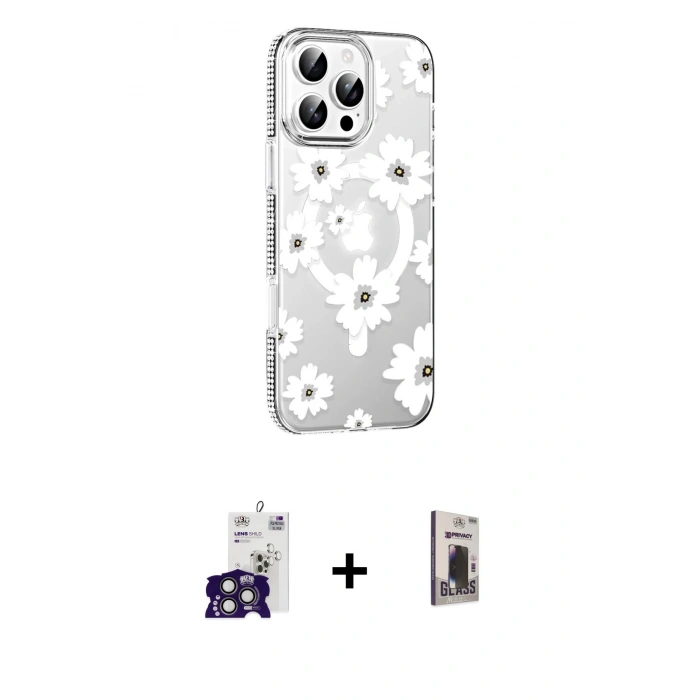 MARSİLYAN™- iPhone 16 Pro Max Kılıf Yörünge Işık Prime - Siyah Bilvis Hayalet Cam Ekran Koruyucu + Bilvis Titan Kamera Lens - TMGI