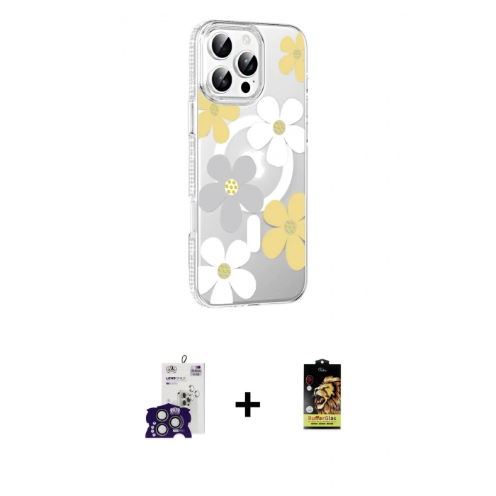 MARSİLYAN™- iPhone 16 Pro Max Kılıf Yörünge Işık Prime - Siyah Buffer Cam Ekran Koruyucu + Bilvis Titan Kamera Lens - TMGI