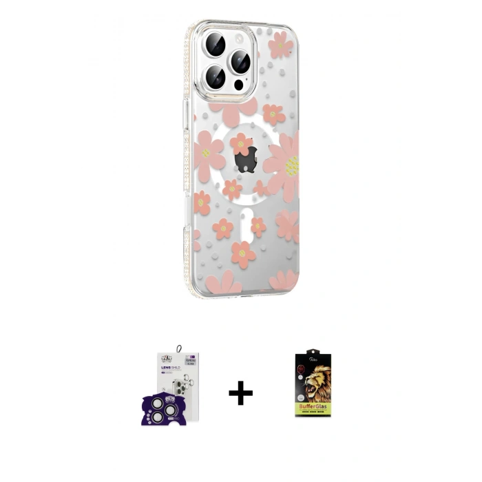 MARSİLYAN™- iPhone 16 Pro Max Kılıf Yörünge Işık Prime - Siyah Buffer Cam Ekran Koruyucu + Bilvis Titan Kamera Lens - TMGI