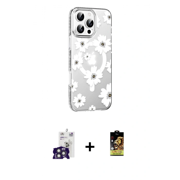 MARSİLYAN™- iPhone 16 Pro Max Kılıf Yörünge Işık Prime - Siyah Buffer Cam Ekran Koruyucu + Bilvis Titan Kamera Lens - TMGI