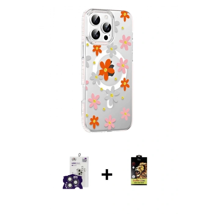 MARSİLYAN™- iPhone 16 Pro Max Kılıf Yörünge Işık Prime - Siyah Buffer Cam Ekran Koruyucu + Bilvis Titan Kamera Lens - TMGI