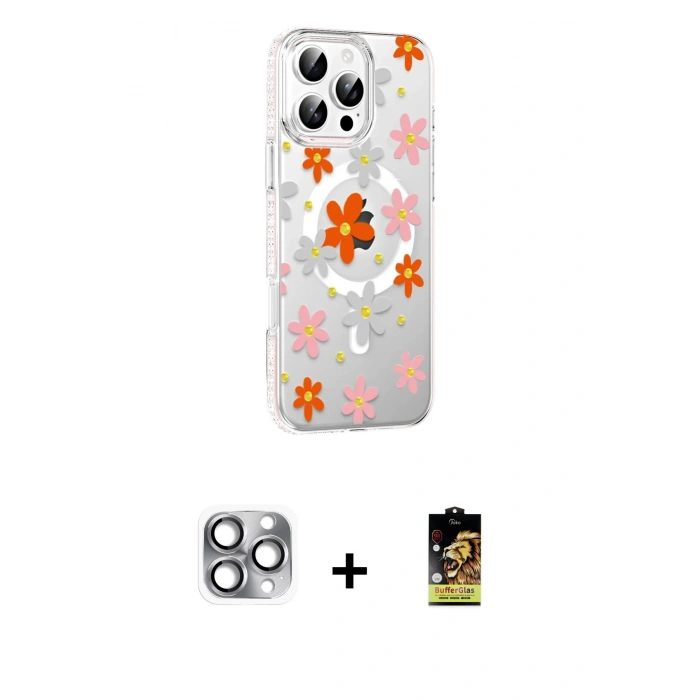 MARSİLYAN™- iPhone 16 Pro Max Kılıf Yörünge Işık Prime - Siyah Buffer Cam Ekran Koruyucu + Pers Alüminyum Kamera Lens - GI