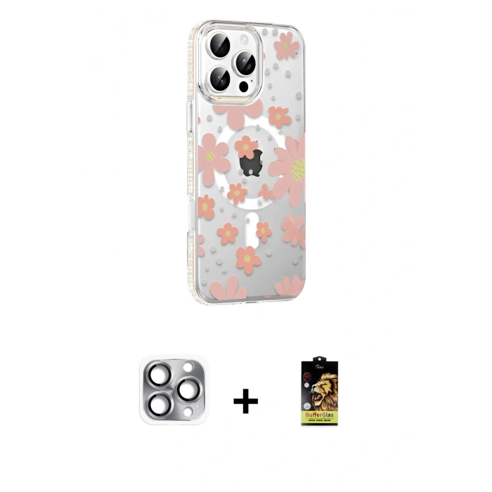 MARSİLYAN™- iPhone 16 Pro Max Kılıf Yörünge Işık Prime - Siyah Buffer Cam Ekran Koruyucu + Pers Alüminyum Kamera Lens - GI