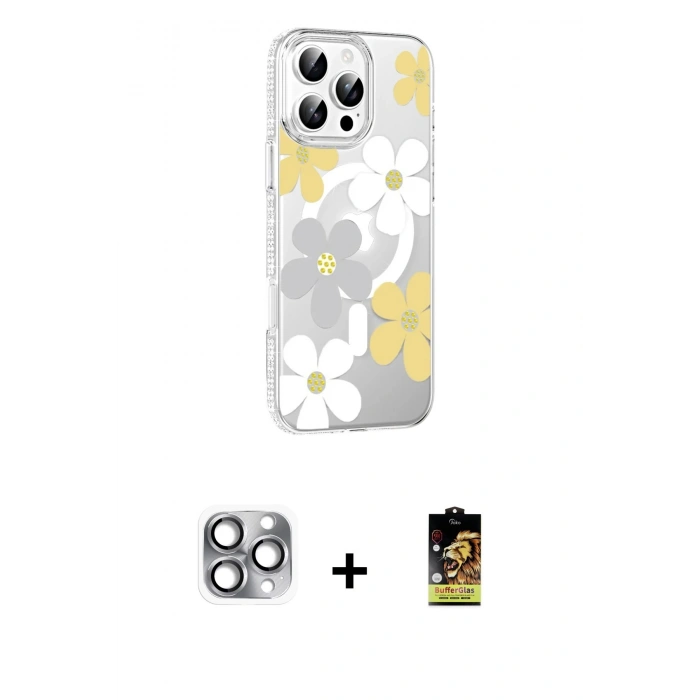 MARSİLYAN™- iPhone 16 Pro Max Kılıf Yörünge Işık Prime - Siyah Buffer Cam Ekran Koruyucu + Pers Alüminyum Kamera Lens - GI