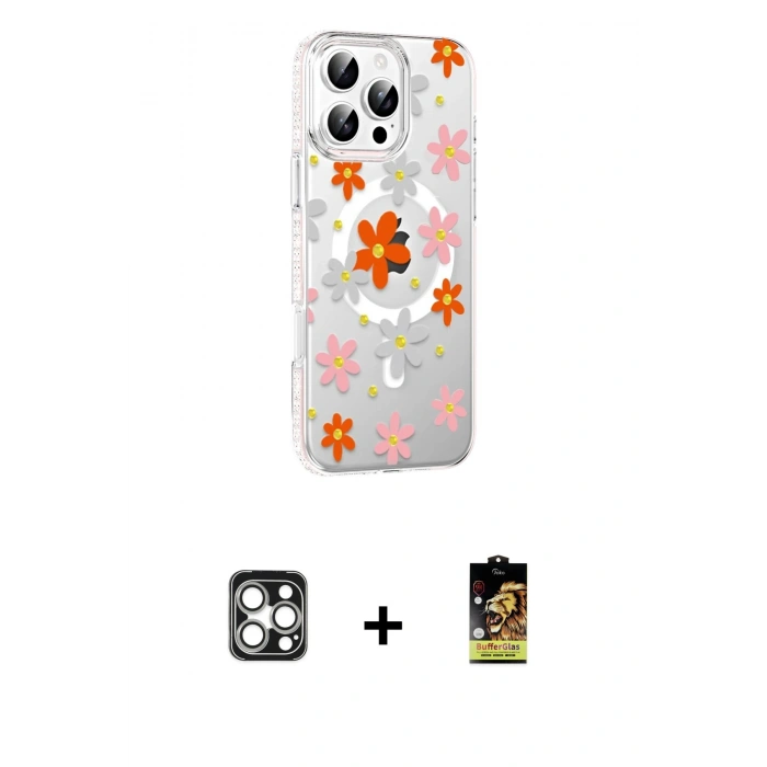 MARSİLYAN™- iPhone 16 Pro Max Kılıf Yörünge Işık Prime - Siyah Buffer Cam Ekran Koruyucu + PVD Metal Kamera Lens - GS