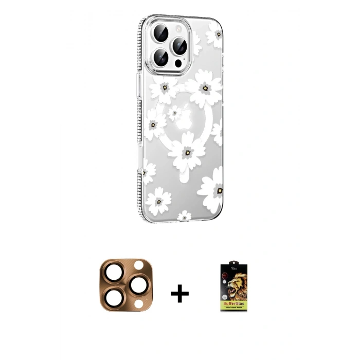 MARSİLYAN™- iPhone 16 Pro Max Kılıf Yörünge Işık Prime - Siyah Buffer Cam Ekran Koruyucu + Pers Alüminyum Kamera Lens - CLTM