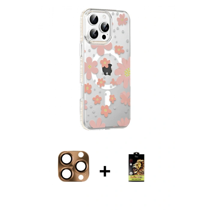 MARSİLYAN™- iPhone 16 Pro Max Kılıf Yörünge Işık Prime - Siyah Buffer Cam Ekran Koruyucu + Pers Alüminyum Kamera Lens - CLTM