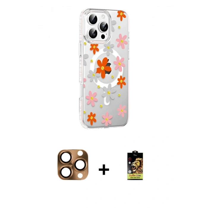 MARSİLYAN™- iPhone 16 Pro Max Kılıf Yörünge Işık Prime - Siyah Buffer Cam Ekran Koruyucu + Pers Alüminyum Kamera Lens - CLTM
