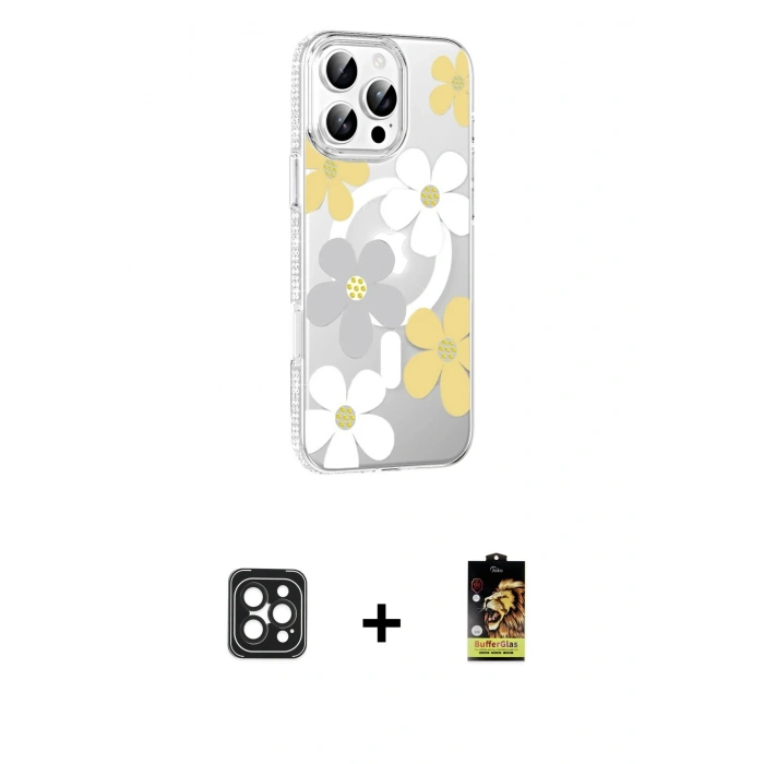 MARSİLYAN™- iPhone 16 Pro Max Kılıf Yörünge Işık Prime - Siyah Buffer Cam Ekran Koruyucu + PVD Metal Kamera Lens - SH