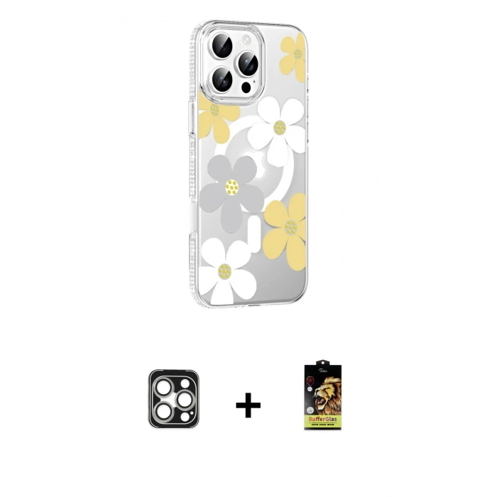 MARSİLYAN™- iPhone 16 Pro Max Kılıf Yörünge Işık Prime - Siyah Buffer Cam Ekran Koruyucu + PVD Metal Kamera Lens - GS