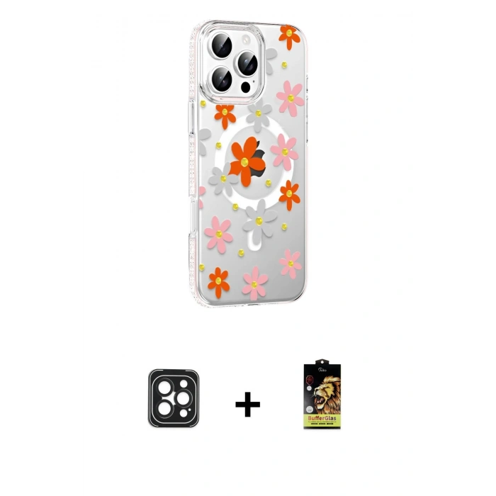 MARSİLYAN™- iPhone 16 Pro Max Kılıf Yörünge Işık Prime - Siyah Buffer Cam Ekran Koruyucu + PVD Metal Kamera Lens - SH