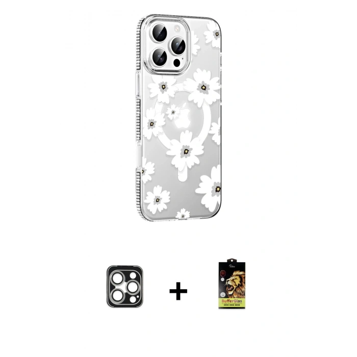 MARSİLYAN™- iPhone 16 Pro Max Kılıf Yörünge Işık Prime - Siyah Buffer Cam Ekran Koruyucu + PVD Metal Kamera Lens - GS