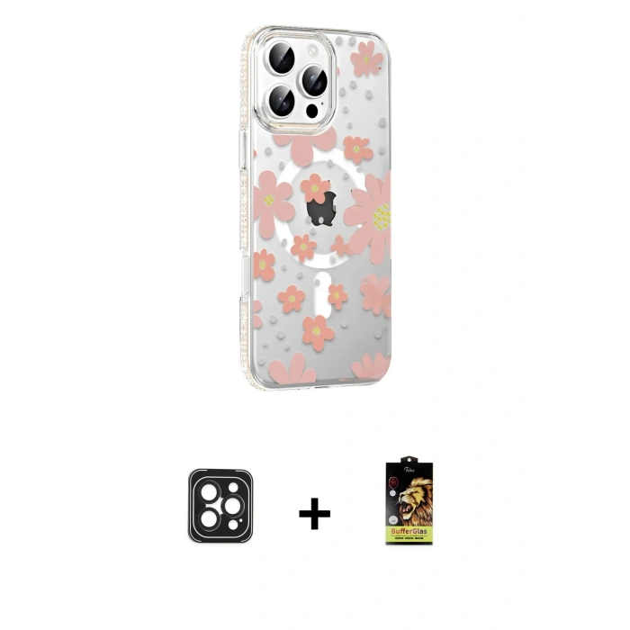 MARSİLYAN™- iPhone 16 Pro Max Kılıf Yörünge Işık Prime - Siyah Buffer Cam Ekran Koruyucu + PVD Metal Kamera Lens - SH