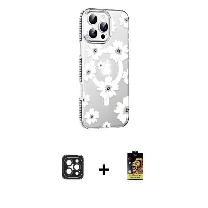 MARSİLYAN™- iPhone 16 Pro Max Kılıf Yörünge Işık Prime - Siyah Buffer Cam Ekran Koruyucu + PVD Metal Kamera Lens - SH