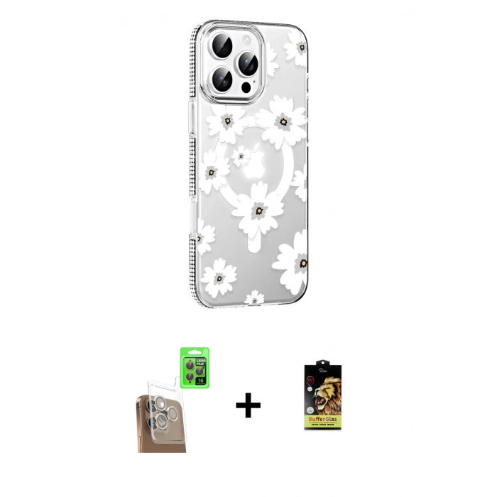 MARSİLYAN™- iPhone 16 Pro Max Kılıf Yörünge Işık Prime - Siyah Buffer Cam Ekran Koruyucu + Raze Metal Kamera Lens - CLTM