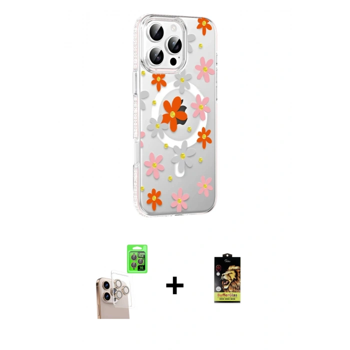 MARSİLYAN™- iPhone 16 Pro Max Kılıf Yörünge Işık Prime - Siyah Buffer Cam Ekran Koruyucu + Raze Metal Kamera Lens - NLGY