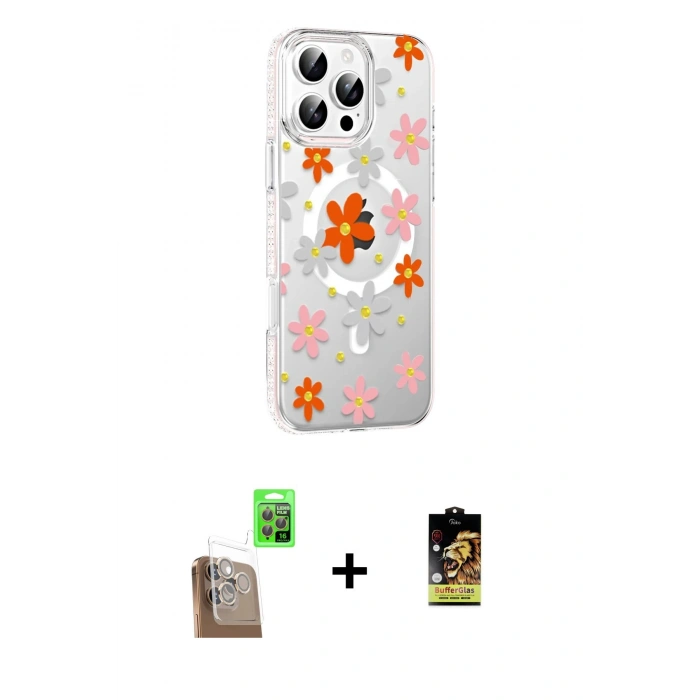 MARSİLYAN™- iPhone 16 Pro Max Kılıf Yörünge Işık Prime - Siyah Buffer Cam Ekran Koruyucu + Raze Metal Kamera Lens - CLTM