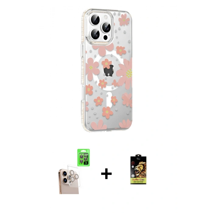 MARSİLYAN™- iPhone 16 Pro Max Kılıf Yörünge Işık Prime - Siyah Buffer Cam Ekran Koruyucu + Raze Metal Kamera Lens - NLGY