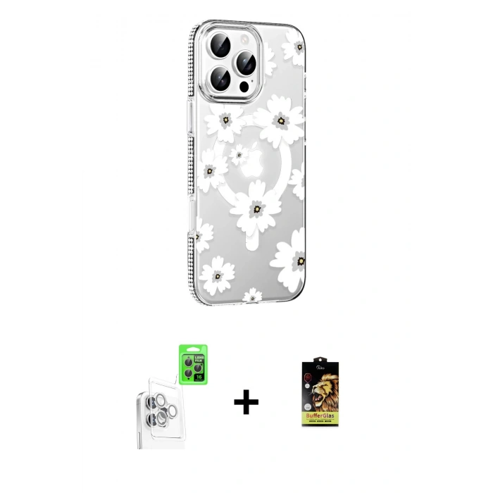 MARSİLYAN™- iPhone 16 Pro Max Kılıf Yörünge Işık Prime - Siyah Buffer Cam Ekran Koruyucu + Raze Metal Kamera Lens - BZ