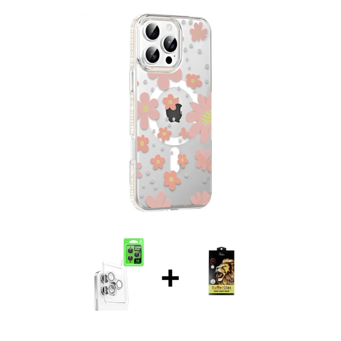 MARSİLYAN™- iPhone 16 Pro Max Kılıf Yörünge Işık Prime - Siyah Buffer Cam Ekran Koruyucu + Raze Metal Kamera Lens - BZ