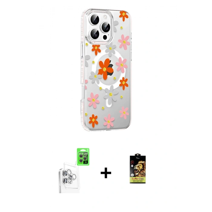 MARSİLYAN™- iPhone 16 Pro Max Kılıf Yörünge Işık Prime - Siyah Buffer Cam Ekran Koruyucu + Raze Metal Kamera Lens - BZ