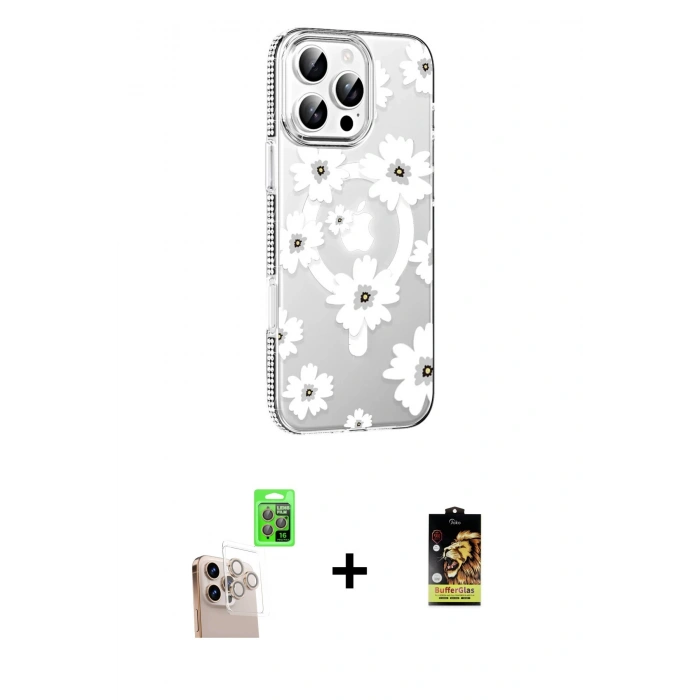 MARSİLYAN™- iPhone 16 Pro Max Kılıf Yörünge Işık Prime - Siyah Buffer Cam Ekran Koruyucu + Raze Metal Kamera Lens - NLGY
