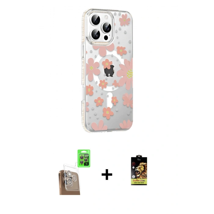 MARSİLYAN™- iPhone 16 Pro Max Kılıf Yörünge Işık Prime - Siyah Buffer Cam Ekran Koruyucu + Raze Metal Kamera Lens - CLTM