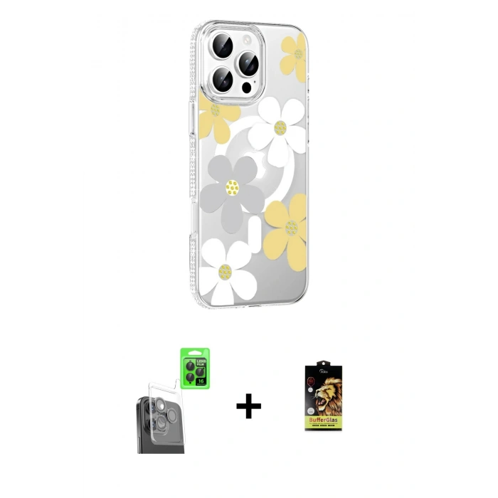 MARSİLYAN™- iPhone 16 Pro Max Kılıf Yörünge Işık Prime - Siyah Buffer Cam Ekran Koruyucu + Raze Metal Kamera Lens - SH