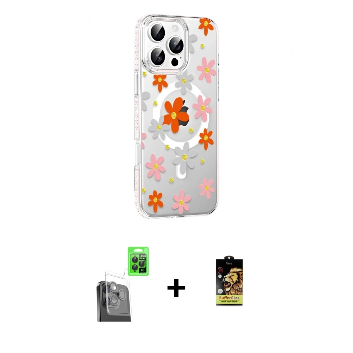 MARSİLYAN™- iPhone 16 Pro Max Kılıf Yörünge Işık Prime - Siyah Buffer Cam Ekran Koruyucu + Raze Metal Kamera Lens - SH