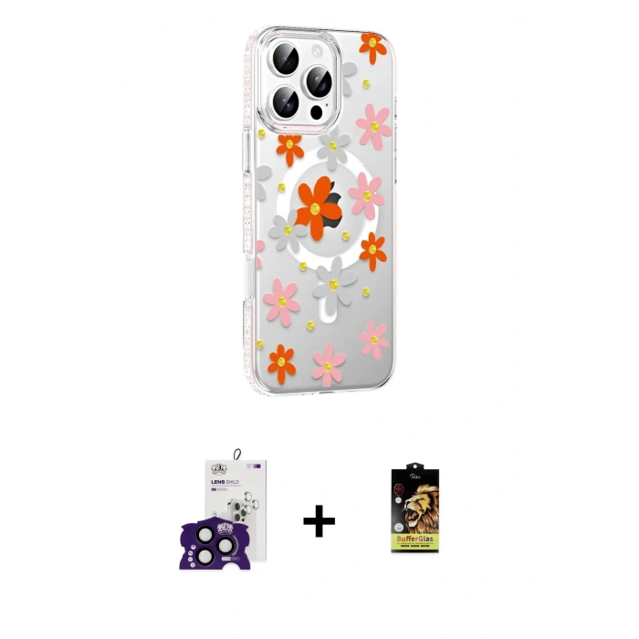 MARSİLYAN™- iPhone 16 Pro Max Kılıf Yörünge Işık Prime - Siyah Buffer Cam Ekran Koruyucu + Bilvis Titan Kamera Lens - SH