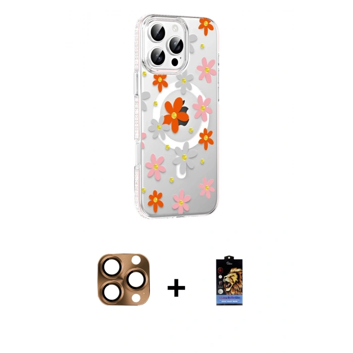 MARSİLYAN™- iPhone 16 Pro Max Kılıf Yörünge Işık Prime - Siyah Buffer Hayalet Cam Ekran Koruyucu + Pers Alüminyum Kamera Lens - CLTM