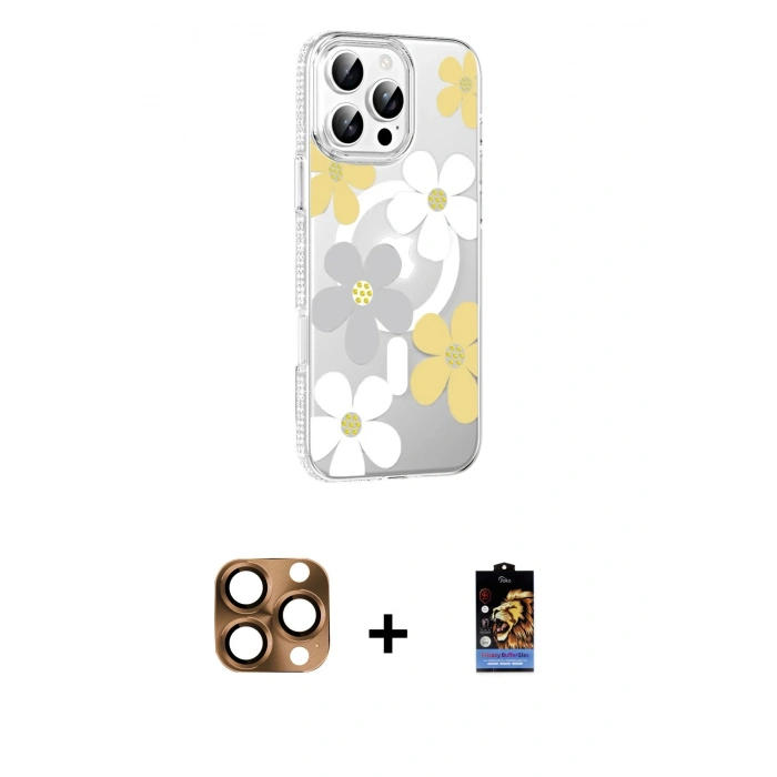 MARSİLYAN™- iPhone 16 Pro Max Kılıf Yörünge Işık Prime - Siyah Buffer Hayalet Cam Ekran Koruyucu + Pers Alüminyum Kamera Lens - CLTM