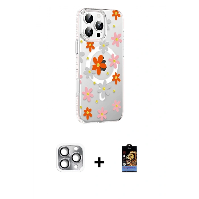 MARSİLYAN™- iPhone 16 Pro Max Kılıf Yörünge Işık Prime - Siyah Buffer Hayalet Cam Ekran Koruyucu + Gri Pers Alüminyum Kamera Lens