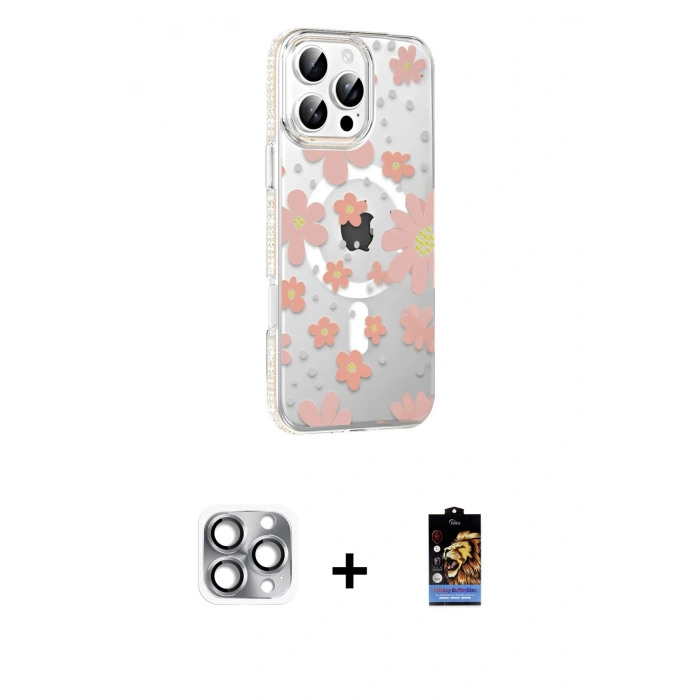 MARSİLYAN™- iPhone 16 Pro Max Kılıf Yörünge Işık Prime - Siyah Buffer Hayalet Cam Ekran Koruyucu + Gri Pers Alüminyum Kamera Lens