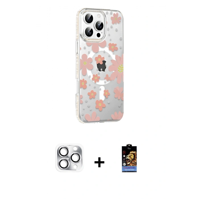 MARSİLYAN™- iPhone 16 Pro Max Kılıf Yörünge Işık Prime - Siyah Buffer Hayalet Cam Ekran Koruyucu + Gümüş Pers Alüminyum Kamera Lens