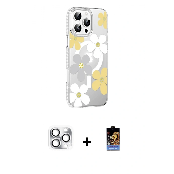MARSİLYAN™- iPhone 16 Pro Max Kılıf Yörünge Işık Prime - Siyah Buffer Hayalet Cam Ekran Koruyucu + Gümüş Pers Alüminyum Kamera Lens