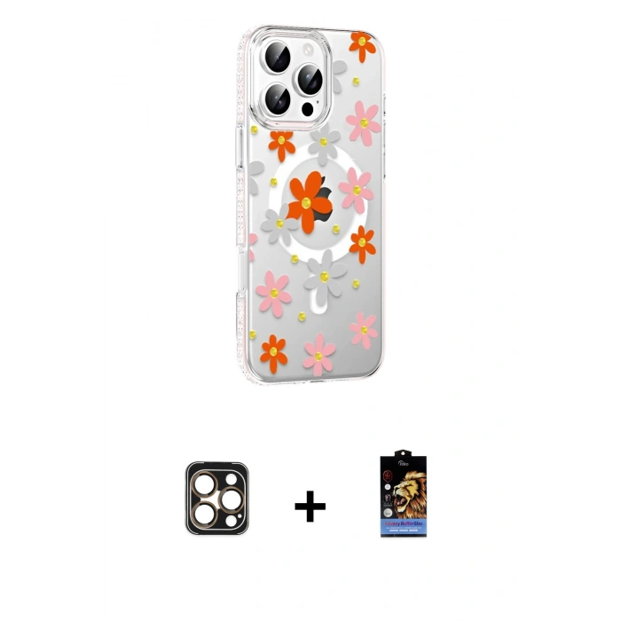 MARSİLYAN™- iPhone 16 Pro Max Kılıf Yörünge Işık Prime - Siyah Buffer Hayalet Cam Ekran Koruyucu + PVD Metal Kamera Lens - GD