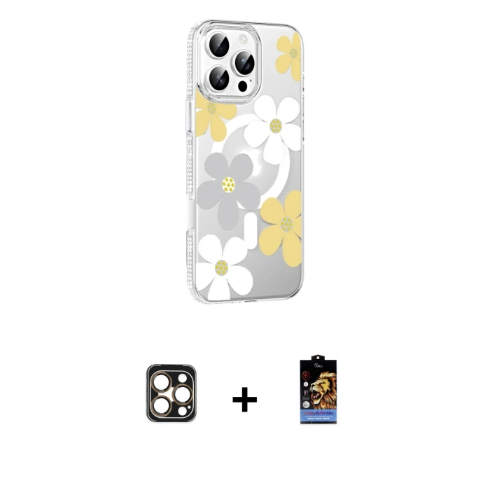 MARSİLYAN™- iPhone 16 Pro Max Kılıf Yörünge Işık Prime - Siyah Buffer Hayalet Cam Ekran Koruyucu + PVD Metal Kamera Lens - GD