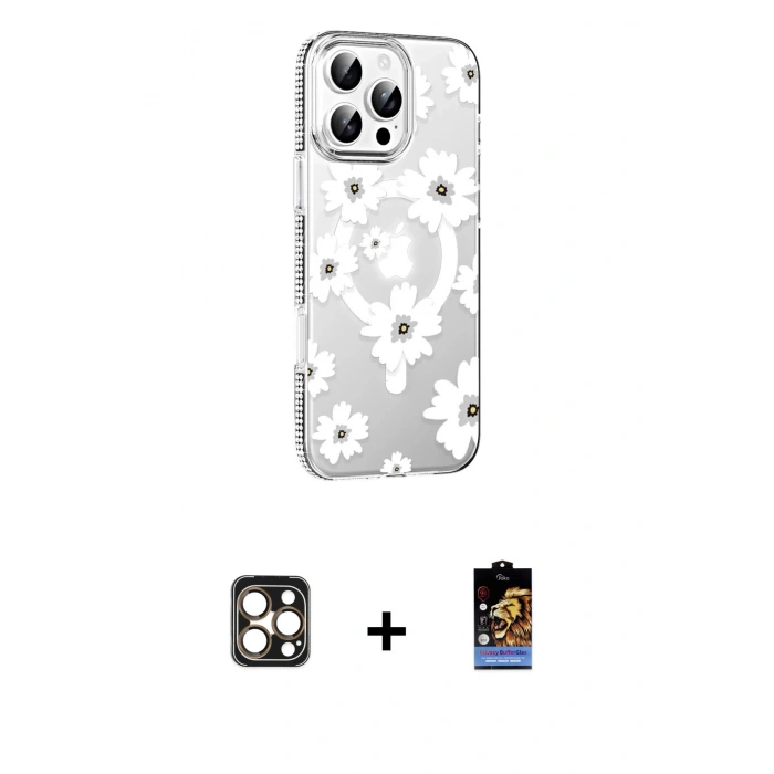 MARSİLYAN™- iPhone 16 Pro Max Kılıf Yörünge Işık Prime - Siyah Buffer Hayalet Cam Ekran Koruyucu + PVD Metal Kamera Lens - GD