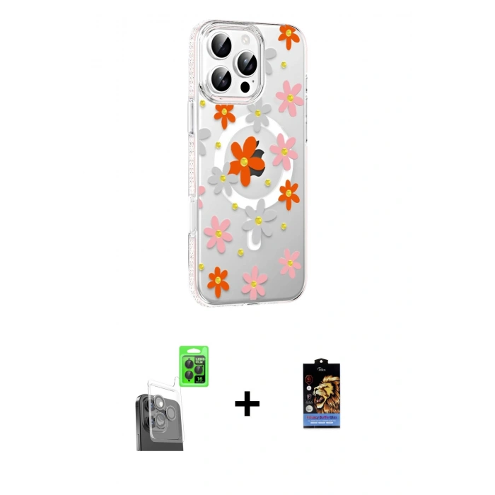 MARSİLYAN™- iPhone 16 Pro Max Kılıf Yörünge Işık Prime - Siyah Buffer Hayalet Cam Ekran Koruyucu + Raze Metal Kamera Lens - SH