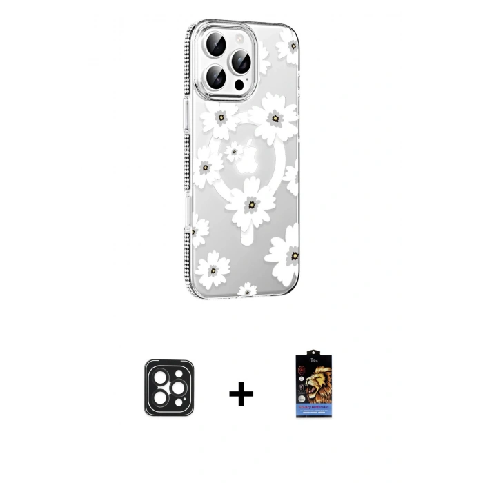 MARSİLYAN™- iPhone 16 Pro Max Kılıf Yörünge Işık Prime - Siyah Buffer Hayalet Cam Ekran Koruyucu + PVD Metal Kamera Lens - SH