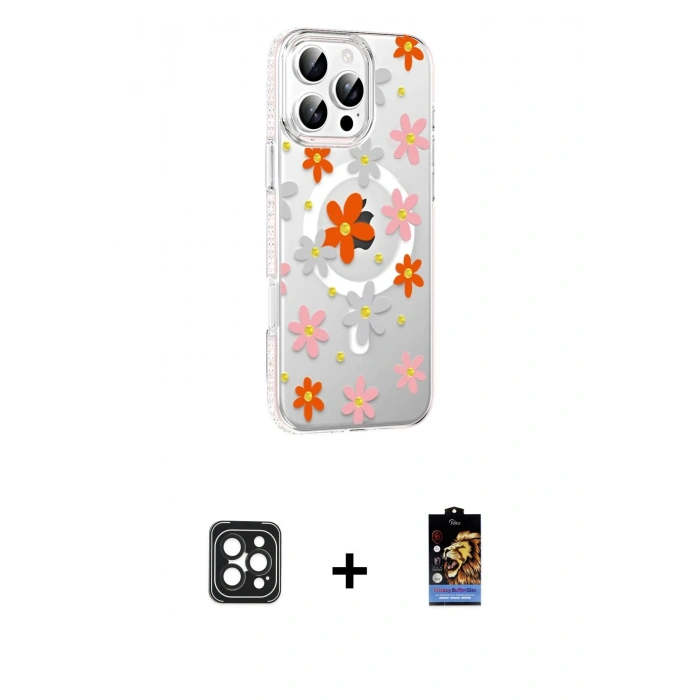 MARSİLYAN™- iPhone 16 Pro Max Kılıf Yörünge Işık Prime - Siyah Buffer Hayalet Cam Ekran Koruyucu + PVD Metal Kamera Lens - SH