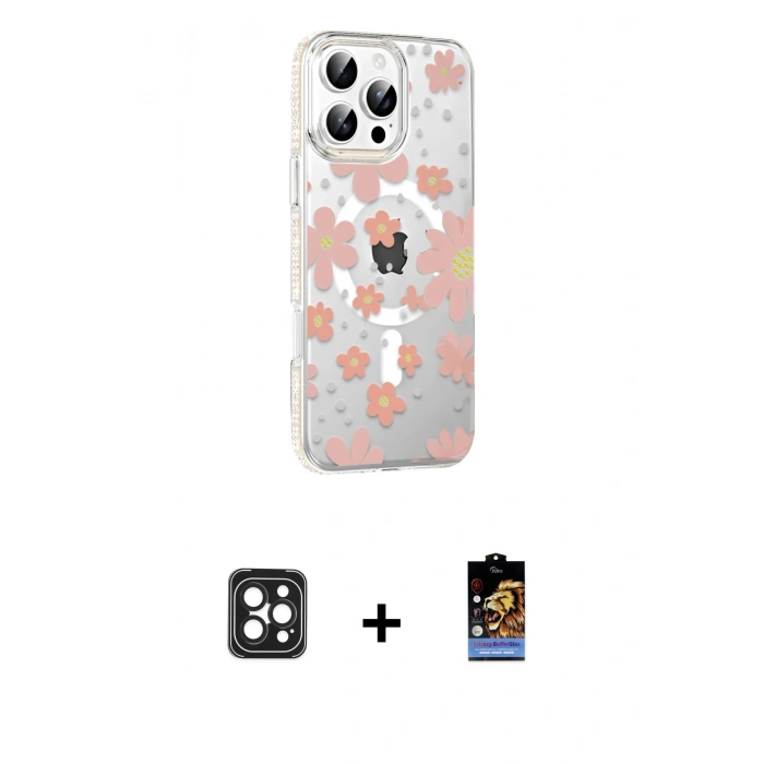 MARSİLYAN™- iPhone 16 Pro Max Kılıf Yörünge Işık Prime - Siyah Buffer Hayalet Cam Ekran Koruyucu + PVD Metal Kamera Lens - SH