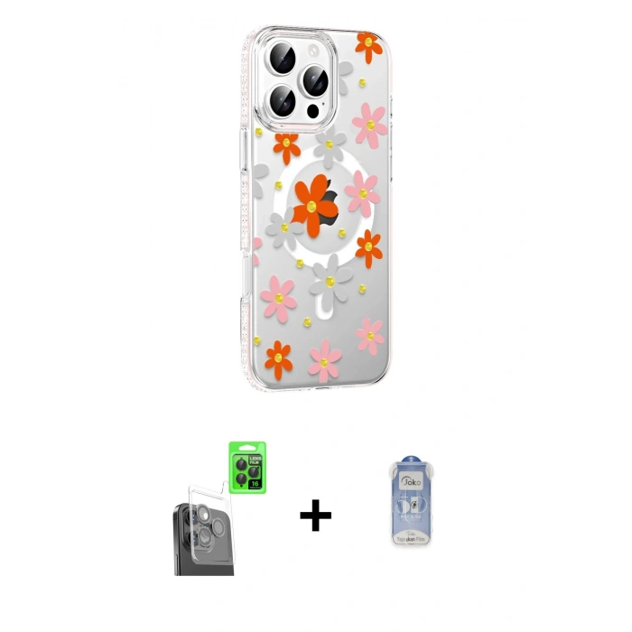 MARSİLYAN™- iPhone 16 Pro Max Kılıf Yörünge Işık Prime - Siyah Joko Magic 5D Cam + Siyah Raze Metal Kamera Lens